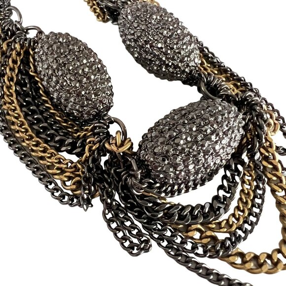 Talbots Gold Silver Gun Metal Multi-Chain Statement Necklace Crystal Bea… - Picture 3 of 5